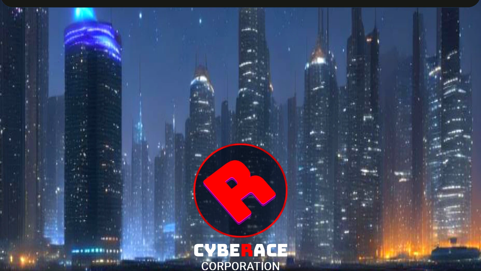 Cyberace city skyline hero visual